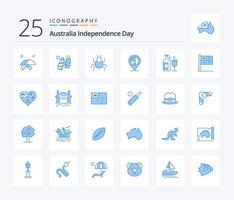 Australien Unabhängigkeitstag 25 blaues Symbolpaket inklusive Alkohol. Nation. Insekt. Flagge. Australien vektor