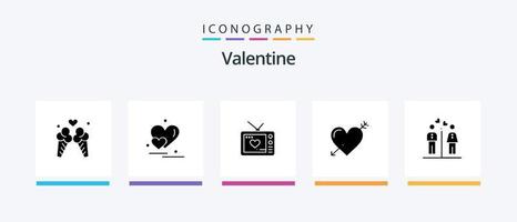 Valentine Glyph 5 Icon Pack inklusive Liebe. Liebe. Herz. Tag. Valentinstag. kreatives Symboldesign vektor