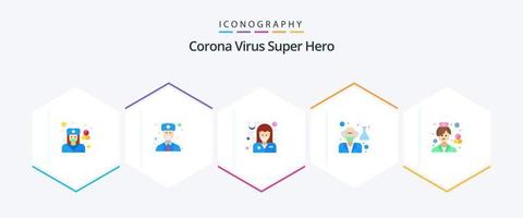 korona virus super hjälte 25 platt ikon packa Inklusive kvinna. forskare. flicka. professor. gammal man vektor