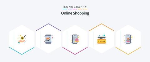 Online-Shopping 25 Flat Icon Pack inklusive Warenkorb. Laden. offen. Verkauf vektor