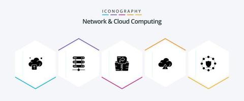 Netzwerk- und Cloud-Computing 25 Glyphen-Symbolpaket einschließlich . Schutz. Datei. beschützen. Technologie vektor