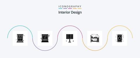 interiör design glyf 5 ikon packa Inklusive sova. säng gods. garderob. bebis säng. belysning vektor