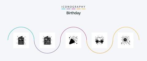 Geburtstags-Glyphe 5 Icon Pack inklusive . Geburtstag. Geburtstag. bengalisches Feuer. Schleife vektor