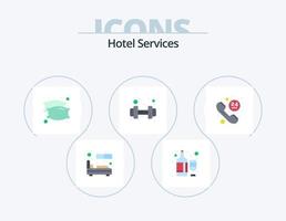 hotell tjänster platt ikon packa 5 ikon design. ringa upp. service. dröm. sport. hantel vektor