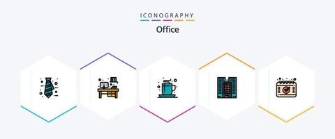 kontor 25 fylld linje ikon packa Inklusive . schema. kontor. kalender. kontor vektor