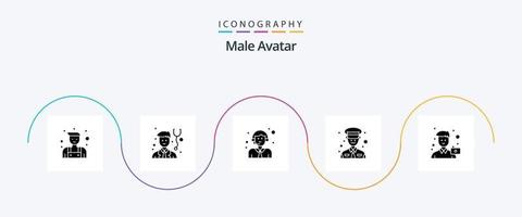 manlig avatar glyf 5 ikon packa Inklusive porträtt. man. logistik. bild. polis vektor