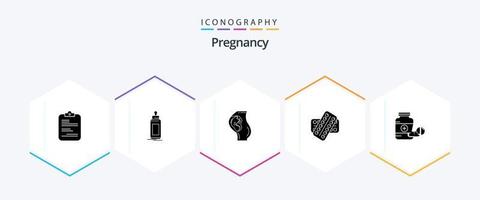 graviditet 25 glyf ikon packa Inklusive medicin. obstetrik. barn. bebis. graviditet vektor