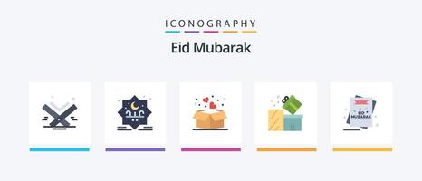 Eid Mubarak Flat 5 Icon Pack inklusive Shopping. Kasten. Briefmarke. Geschenk. Muslim. kreatives Symboldesign vektor
