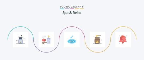 Spa und Relax Flat 5 Icon Pack inklusive Pflanze. Entspannung. Wasser. Honig. Kosmetika vektor