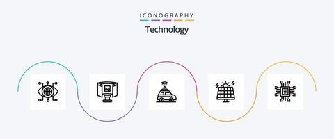 teknologi linje 5 ikon packa Inklusive inlärning. bok. bil. sol. miljö vektor