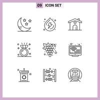 Stock Vector Icon Pack mit 9 Zeilenzeichen und Symbolen für Traubendiät Liebesring Verlobung editierbare Vektordesign-Elemente