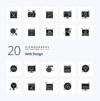 20 Webdesign Solid Glyph Icon Pack wie Luxus-Diamant-Verbindungslayout-Foto vektor