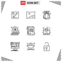 9 thematische Vektorumrisse und bearbeitbare Symbole des Tagesdokuments Indien Zertifikat einkaufen bearbeitbare Vektordesign-Elemente vektor
