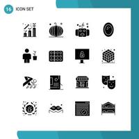 16 solides Glyphenkonzept für mobile Websites und Apps Avatar-Innenausstattung Thanksgiving-Möbel heiligt editierbare Vektordesign-Elemente vektor