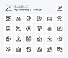 digitales Marketing und Technologie 25-Zeilen-Icon-Pack einschließlich Technologie. Digital. Digital. Rechner. Marketing vektor