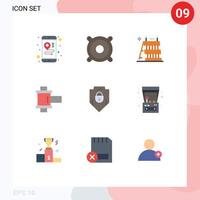 Piktogrammsatz von 9 einfachen flachen Farben von Arcade-Maschinen-Schildausrüstung Passwortrolle editierbare Vektordesign-Elemente vektor