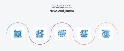 Nyheter blå 5 ikon packa Inklusive handla om. leva. kartnål. sändning. väder vektor