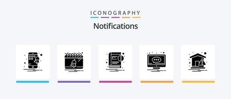 Benachrichtigungen Glyph 5 Icon Pack inklusive Hinweis. Bildschirm. E-Book. Benachrichtigung. Kommentar. kreatives Symboldesign vektor