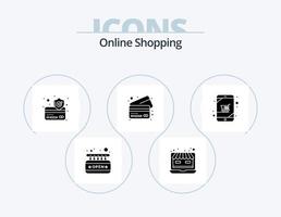 Online-Shopping-Glyphen-Icon-Pack 5 Icon-Design. Einkaufen. Gerät. Kreditkarte. Wagen. Karten vektor