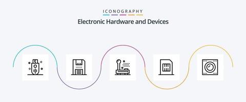 enheter linje 5 ikon packa Inklusive enheter. kort. diskett. hårdvara. elektronisk vektor