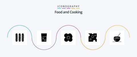 Food Glyph 5 Icon Pack inklusive Kokosnusssaft. Schüssel. Ei. Mahlzeit. Getränk vektor