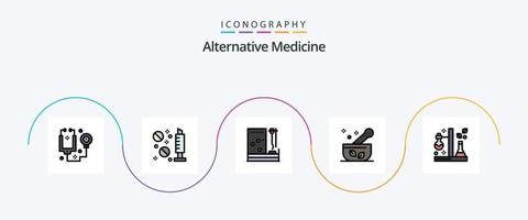 Alternative Medizinlinie gefülltes flaches 5-Icon-Pack einschließlich Chemie. Medizin. Blut. medizinisch. Behandlung vektor