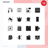 16 kreative Symbole moderne Zeichen und Symbole von Manschettenknöpfen Tonwerbung Multimedia-Kino editierbare Vektordesign-Elemente vektor