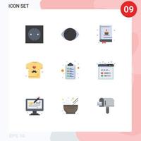 Piktogrammsatz von 9 einfachen flachen Farben der Liste Checkliste Backhemd Vater editierbare Vektordesign-Elemente vektor