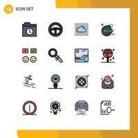 Piktogramm-Set aus 16 einfachen, flachen, farbgefüllten Linien trauriger Emojis-Himmelsteuerschulden, editierbare kreative Vektordesign-Elemente vektor