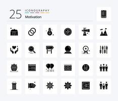 Motivation 25 solides Glyphen-Icon-Pack inklusive Teleskop. Umfang. Birne. Astronomie. Kompass vektor