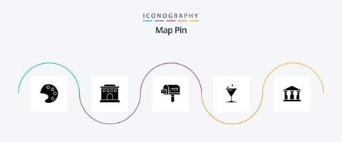 Map Pin Glyph 5 Icon Pack inklusive . Einkaufen. Geld. Bank vektor