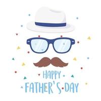 Glücklicher Vatertag, Schnurrbartbrille und Hutgrußkarte vektor