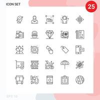 Stock Vector Icon Pack mit 25 Zeilenzeichen und Symbolen für die Kundenbetreuung