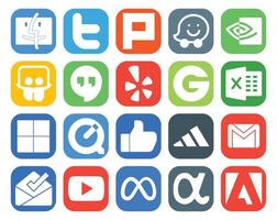 20 Social-Media-Icon-Packs, einschließlich E-Mail, Google Mail, Yelp, adidas Quicktime vektor