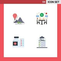 Stock Vector Icon Pack mit 4 Zeilenzeichen und Symbolen zum Erkunden von medizinischen Camping-Dinner-Pillen editierbare Vektordesign-Elemente