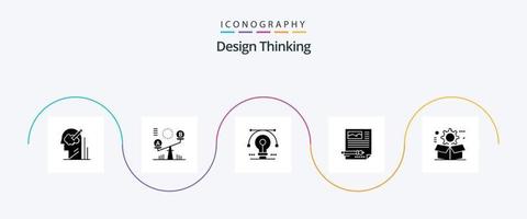 Design Thinking Glyph 5 Icon Pack inklusive Dokument. Artikel. Aufzug. bearbeiten. Vektor