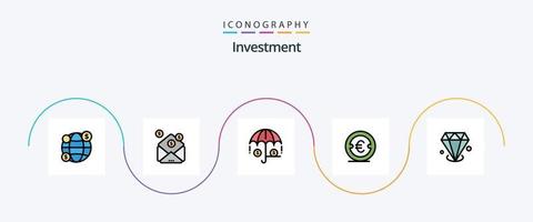 investering linje fylld platt 5 ikon packa Inklusive investering. diamonf. försäkring. pengar. finansiera vektor