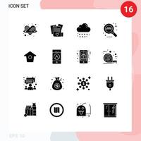 16 solides Glyphenkonzept für mobile Websites und Apps Twitter Birdhouse Cloud Taxi online bearbeitbare Vektordesign-Elemente vektor