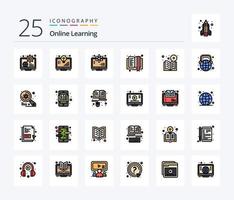 Online-Lernen 25 Zeilen gefülltes Icon Pack inklusive Bildung. e-Buch. die Glühbirne. Buchen. Wissenschaft vektor
