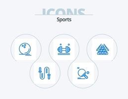 sporter blå ikon packa 5 ikon design. träning. hantel. ping pong. klocksats. sport vektor