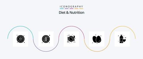 diet och näring glyf 5 ikon packa Inklusive vatten. kondition hälsa. mat. diet. ägg vektor