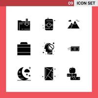 Stock Vector Icon Pack mit 9 Zeilen Zeichen und Symbolen für geschlossene menschliche Berge Millionen Fälle editierbare Vektordesign-Elemente