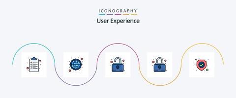 Benutzererfahrungszeile gefülltes flaches 5-Icon-Paket einschließlich . Schutz. sperren. Virenschutz. Sicherheit vektor