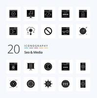 20 SEO Media Solid Glyph Icon Pack wie Mobile Engine Protection Site online vektor