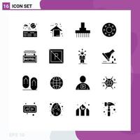 solides Glyphenpaket mit 16 universellen Symbolen für bearbeitbare Vektordesign-Elemente für Reisehotel-Farm-Food-Donuts vektor