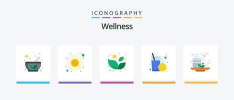 Wellness Flat 5 Icon Pack inklusive Grün. Gesundheit. Yoga. Orange. Obst. kreatives Symboldesign vektor