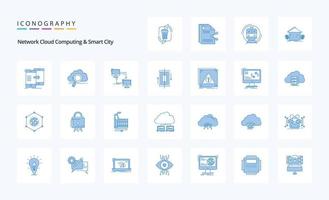 25 Netzwerk Cloud Computing und Smart City Blue Icon Pack vektor