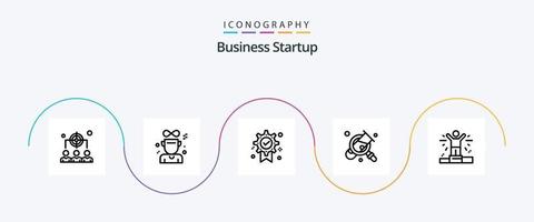 Business Startup Line 5 Icon Pack inklusive Wanne. Gewinner . Medaille. Abzeichen vektor