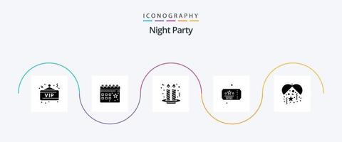 Night Party Glyph 5 Icon Pack inklusive Feier. Nacht. Gruppe. Feier. Nachtparty vektor