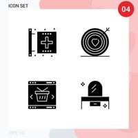 Packung mit 4 modernen Solid-Glyphen-Zeichen und Symbolen für Web-Printmedien wie Center-App-Form lieben online bearbeitbare Vektordesign-Elemente vektor